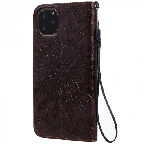 Étui en cuir PU avec empreinte horizontale à motif de tournesol pour iPhone 11 Pro Max, avec support et emplacements pour cartes, ainsi que portefeuille et lanière SH681Z1179-09