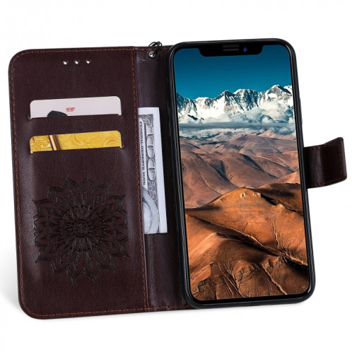 Étui en cuir PU avec empreinte horizontale à motif de tournesol pour iPhone 11 Pro Max, avec support et emplacements pour cartes, ainsi que portefeuille et lanière SH681Z1179-09