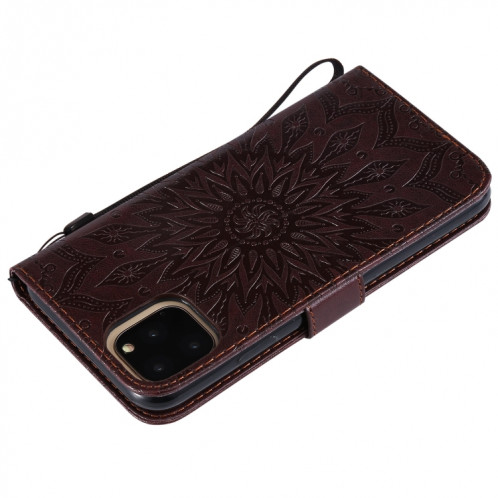 Étui en cuir PU avec empreinte horizontale à motif de tournesol pour iPhone 11 Pro Max, avec support et emplacements pour cartes, ainsi que portefeuille et lanière SH681Z1179-09