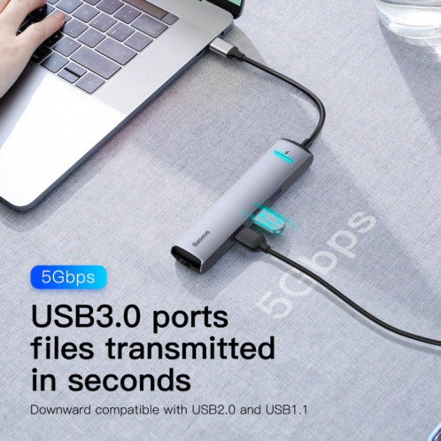 Station d'accueil Baseus CAHUB-J0G Mechanical Eye 6 en 1 HDMI / USB 3.0 x 3 / RJ45 / PD vers USB-C / Type-C SB2068916-013