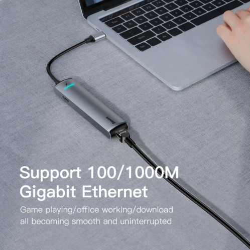 Station d'accueil Baseus CAHUB-J0G Mechanical Eye 6 en 1 HDMI / USB 3.0 x 3 / RJ45 / PD vers USB-C / Type-C SB2068916-013