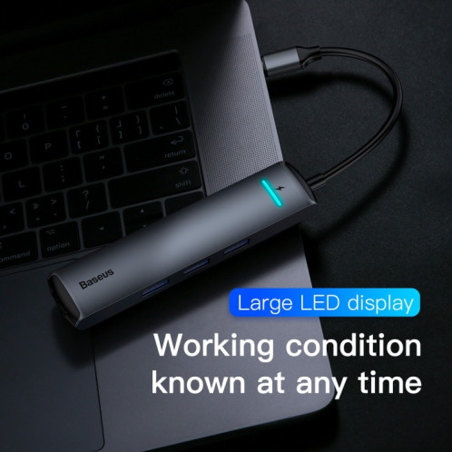 Station d'accueil Baseus CAHUB-J0G Mechanical Eye 6 en 1 HDMI / USB 3.0 x 3 / RJ45 / PD vers USB-C / Type-C SB2068916-013