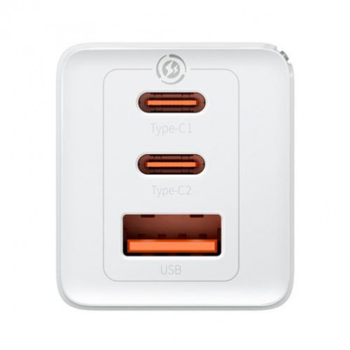 Baseus Travel Charger GaN5 Pro Fast wall charger, C+C+U, QC, AFC, PD 65W with Type-C to Type-C (100W) 1m, White EU (CCGP120202) DA2362411-03