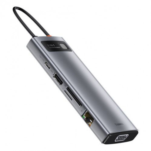 Baseus HUB Metal Gleam Series 9-in-1 Multifunctional (Type-C to 3x USB3.2/PD 100W/VGA Full HD 60Hz/HDMI 4K/TF+SD card/ RJ45) Space Gray (CAHUB-CU0G) DA387397-016
