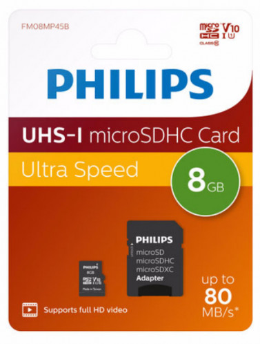 Philips MicroSDHC Card 8GB Class 10 UHS-I U1 + adaptateur 512514-00