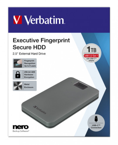 Verbatim Fingerprint Secure 1TB USB 3.2 Gen 1 USB-C 2,5 657925-013