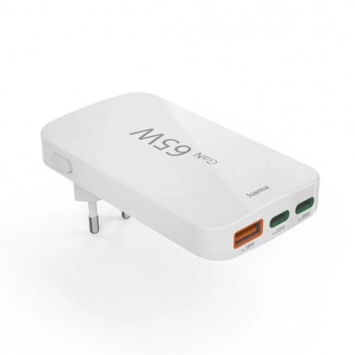 Hama Mini chargeur plat 65W 2xUSB-C/1xUSB-A, blanc 201976 140907-06