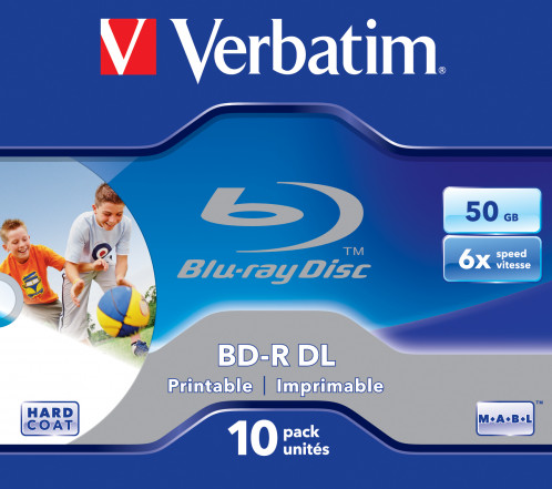 1x10 Verbatim BD-R Blu-Ray 50GB 6x Speed printable boîtier 478121-00