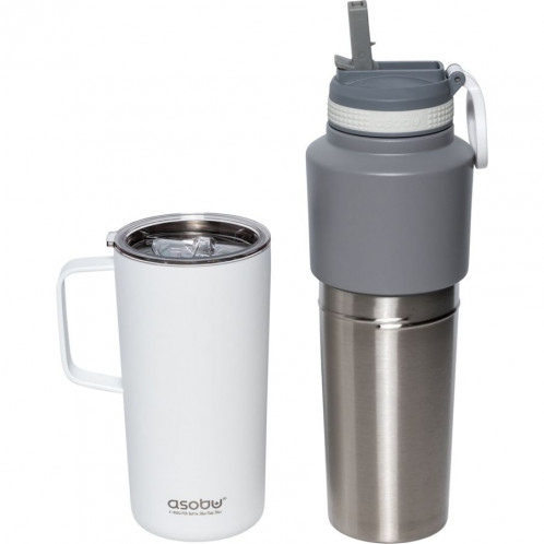 Asobu Twin Pack Bottle avec Mug Blanc, 0.9 L + 0.6 L 766467-02