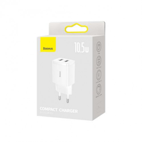 Baseus Travel Charger Compact wall Charger U+U, 10.5W EU White (CCXJ010202) DA390387-017