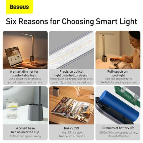 Baseus Home Smart Eye Series Charging Folding Reading Desk Lamp 2200 mAh (Smart Light) 5W Gray (DGZG-0G) DA2257498-018