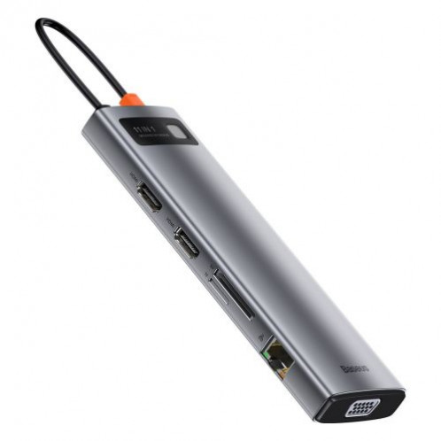 Baseus HUB Metal Gleam Series 11-in-1 Multifunctional (Type-C to 3xUSB3.2/PD 100W/3,5 mm Jack/VGA Full HD 60Hz/2xHDMI 4K/TF+SD card/ RJ45) Space Gray (CAHUB-CT0G) DA5380592-016