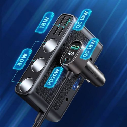 Joyroom Car Charger 9-in-1, (C+U+U+U+U+U+ 3 cigarette lighter socket) 154W, Black (JR-CL06) DO104229-09