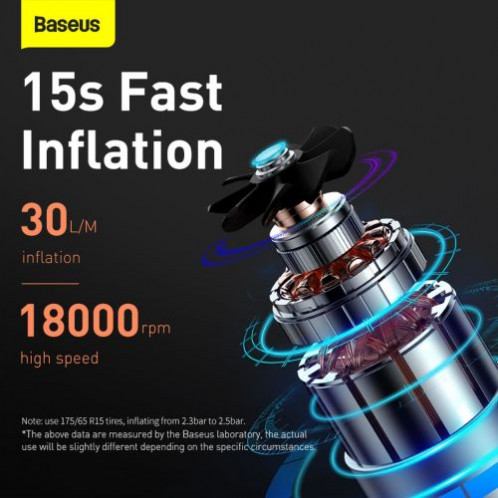 Baseus Car Tool Super Mini Inflator Tyre Pump 15sec Fast Inflation, 4 Tires in 25 Minutes, Black (CRCQ000001) DA2029512-016