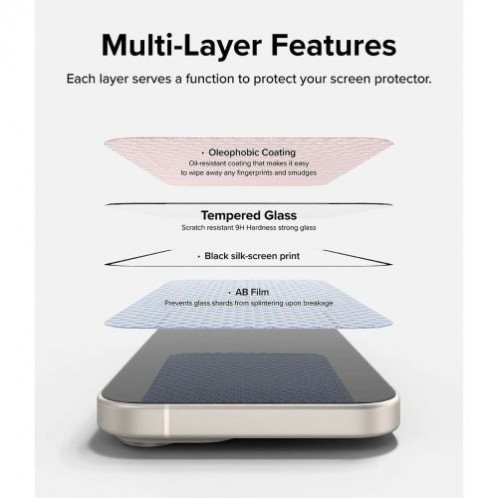 Ringke iPhone 15 Plus Screen Protector Premium Tempered Glass 9H with installation jig Transparent DI458215-014