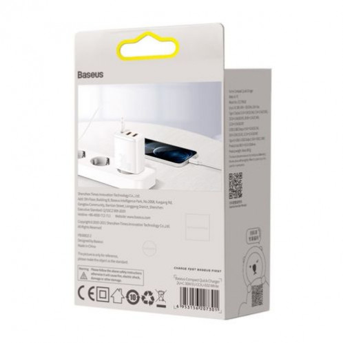 Baseus Travel Charger Compact Quick Charger U+U+C PD3.0, QC 3.0 30W EU White (CCXJ-E02) DA91562-015