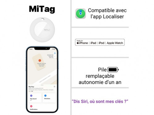 Tracker MiLi MiTag Blanc Pack de 3 Compatible Apple Localiser (Find My) ACSMLI0005-04