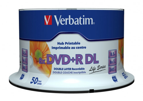 1x50 Verbatim DVD+R DL wide pr. 8x Speed, 8,5GB Life Series 813561-00