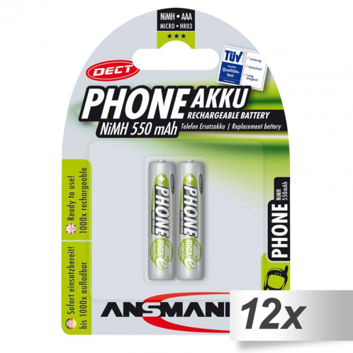 12x2 Ansmann maxE NiMH piles Micro AAA 550 mAh DECT PHONE 502434-01