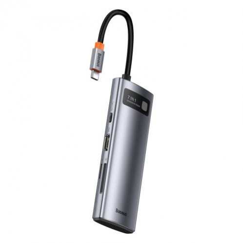 Baseus HUB Metal Gleam series 7-in-1 Multifunctional (Type-C to 2x USB 3.0, PD 100W / HDMI 4K 30Hz / RJ45 1Gbps, Type-C basic) Gray (WKWG020113) DA2678519-024