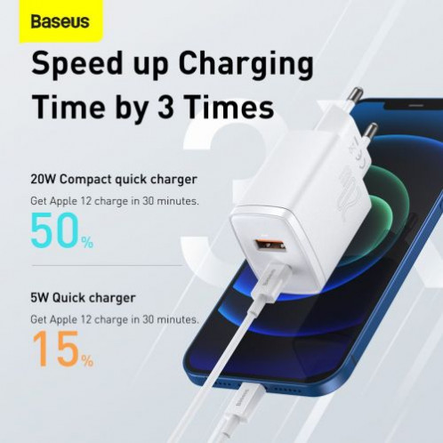 Baseus Travel Charger Compact Quick Charger U+C 20W EU White (CCXJ-B02) DA720532-015