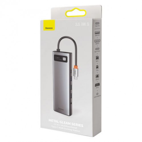 Baseus HUB Metal Gleam Series 11-in-1 Multifunctional (Type-C to 3xUSB3.2/PD 100W/3,5 mm Jack/VGA Full HD 60Hz/2xHDMI 4K/TF+SD card/ RJ45) Space Gray (CAHUB-CT0G) DA5380592-016