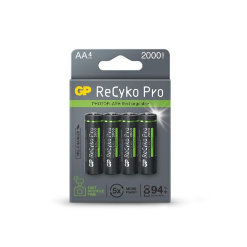 GP Battery (AA) Rechargable RECYKO+ Pro Fast Flash, NIMH R03, (4 batteries / blister), 2000mAh DP774623-02