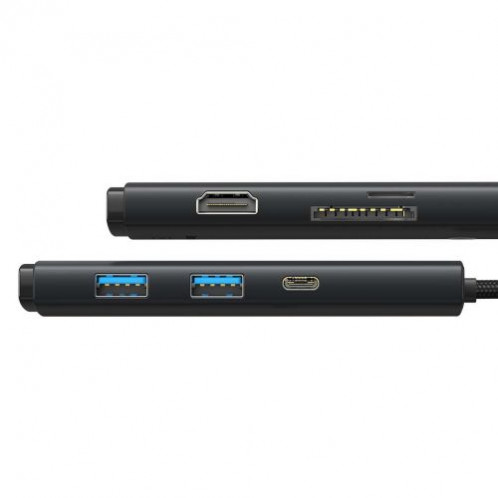 Baseus HUB Lite Series 5-in-1 Multifunctional (Type-C to 2x USB 3.0 / Type-C / HDMI 1.4 / SD/TF) Black (WKQX050001) DA1651902-018