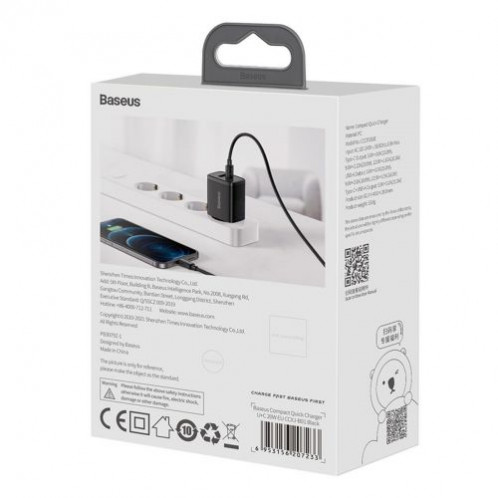 Baseus Travel Charger Compact Quick Charger U+C 20W EU Black (CCXJ-B01) DA628605-016