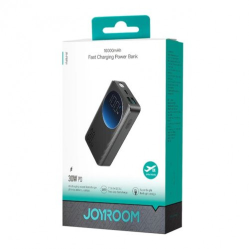 Joyroom Power Bank with Digital Display, C+U+U, PD 30W, 10000 mAh with USB-A to Typle-C cable (0.25m) and built-in Flashlight, Black (JR-PBF01) DO1879663-02