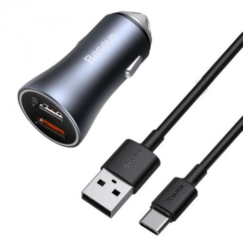 Baseus Car Charger Golden Contactor Pro with (USB/Type-C cable 5A), 2xUSB Quick Charge, SCP, FCP, AFC 40W Gray (TZCCJD-A0G) DA69243-04