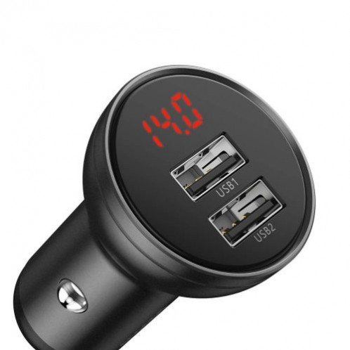 Baseus Car Charger Digital Display 2xUSB with 3-in-1 Cable 1.2m, 24W 4.8A, Black/Gray (TZCCBX-0G) DA720141-08