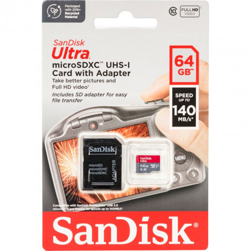 SanDisk Ultra microSDHC 64GB 140MB/s.Adapt.SDSQUAB-064G-GN6IA 753125-01