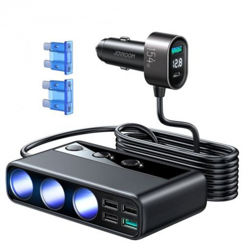 Joyroom Car Charger 9-in-1, (C+U+U+U+U+U+ 3 cigarette lighter socket) 154W, Black (JR-CL06) DO104229-09
