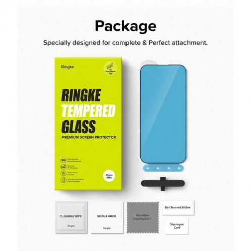 Ringke iPhone 15 Plus Screen Protector Premium Tempered Glass 9H with installation jig Transparent DI458215-014