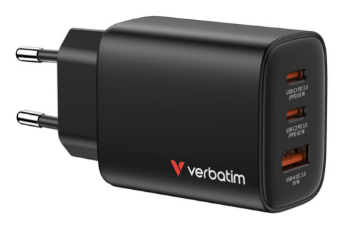 Verbatim Essentials GaN Charger 65W 2xUSB-C/1xUSB-A schwa. 32352 202465-02