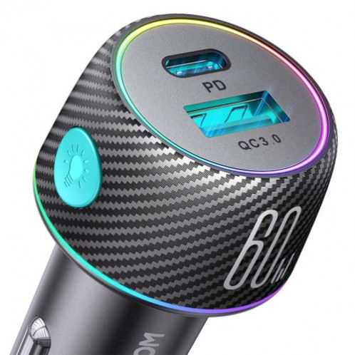 Joyroom Car Charger U+C, QC 3.0, PD, 60W, RGB, Black (JR-CCN01) DO615369-012