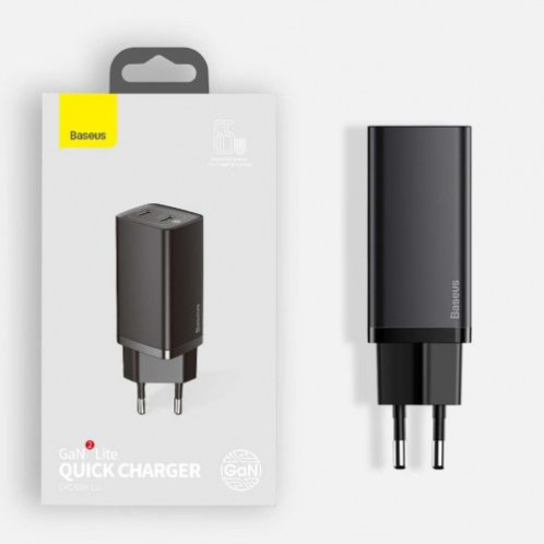 Baseus Travel Charger GaN2 Lite Quick Charger C+U QC 3.0 PD 3.0 65W EU Black (CCGAN2L-B01) DA1879653-013