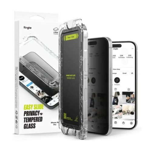 Ringke iPhone 16 Pro Screen Protector Privacy Premium Easy Slide Tempered Glass 9H with installation jig (2pcs) Transparent DI70017-01