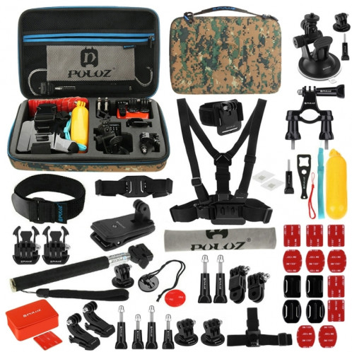 PULUZ 53 en 1 Accessoires Kit combiné Ultimate Total avec boîtier Camouflage EVA pour GoPro HERO5 /4 Session /4 /3+ /3 /2 /1 SPKT271-00