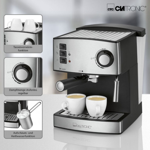 Clatronic ES 3643 noir-inox Machine espresso 15 Bar 771206-06