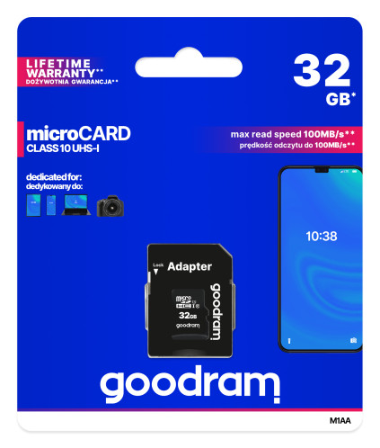 Carte Mémoire GoodRAM 32 Go (Avec Adaptateur carte SD) 913239-04