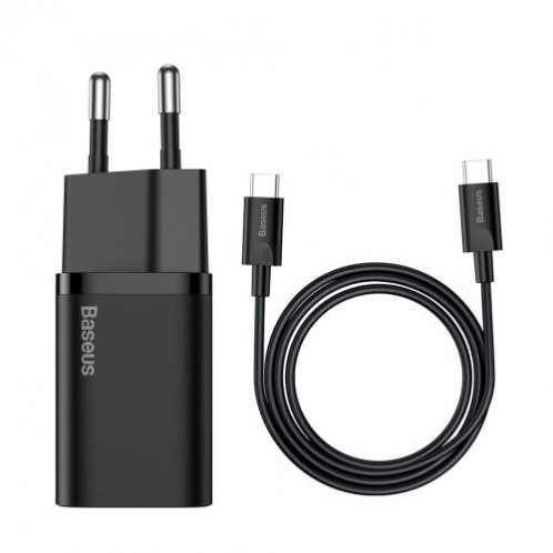 Baseus Travel Charger set Super Si 1C QC (With Mini Black Cable Type-C to Type-C 3A 1m) 25W EU Black (TZCCSUP-L01) DA806968-014