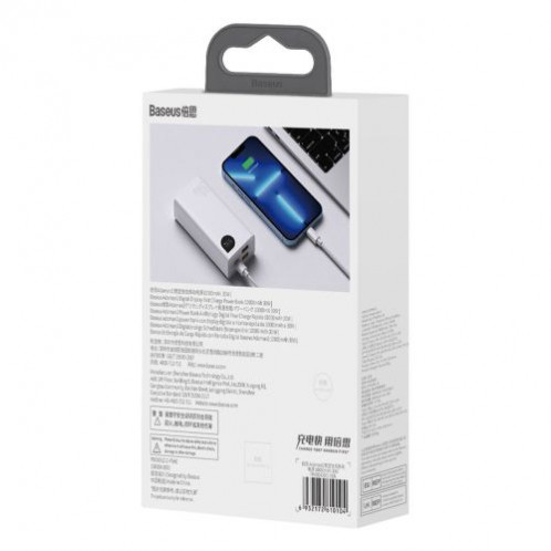 Baseus Power Bank Adaman2 with Digital display, C+U+U, PD 3.0, QC 3.0, 30W, 10000 mAh, with Type-C cable (0.3m), White (PPAD080002) DA2598496-04