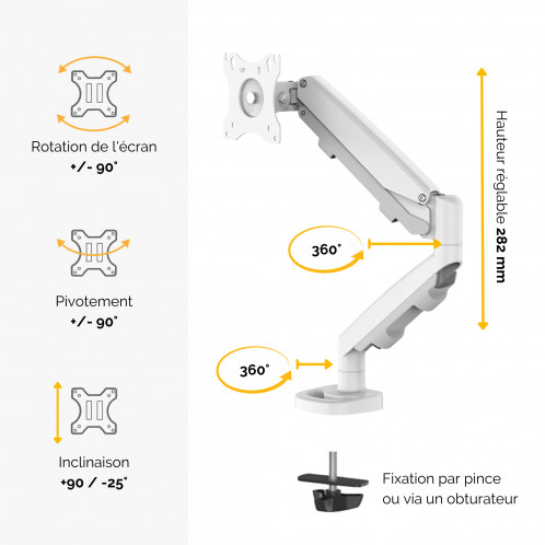 Fellowes Eppa Single bras moniteur, blanc 842452-07