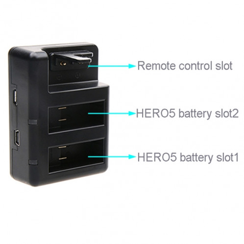 Pour GoPro HERO5 AHDBT-501 Batteries doubles + Chargeur à télécommande avec câble USB (Noir) SP124B4-06