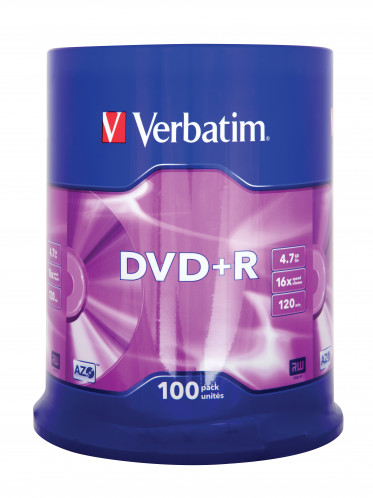 1x100 Verbatim DVD+R 4,7GB 16x Speed, mat argent 889390-04