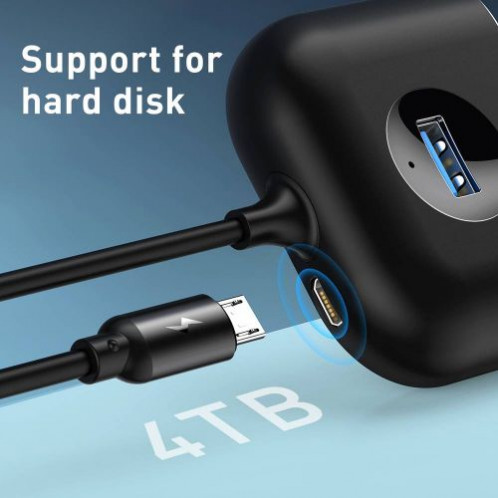 Baseus HUB Square round 4in1 USB Adapter USB3.0*1 + USB2.0*3 1m Black (CAHUB-AY01) DA54697-08