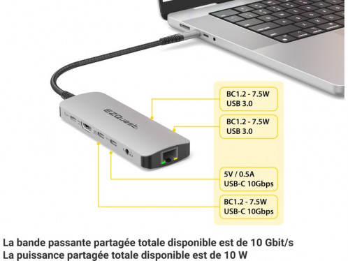 Dock USB-C multimédia 10 ports EZQuest X40031 HDMI 4K, USB-C, USB-A, RJ45 ADPEZQ0039-04