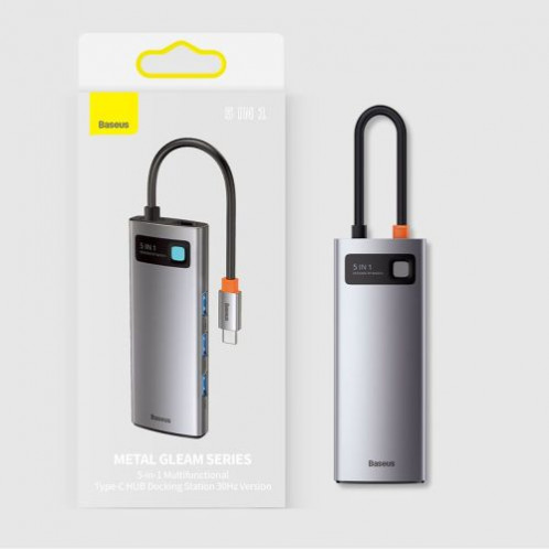 Baseus HUB Metal Glam Series 5-in-1 (3xUSB-A 3.0, Type-C male, Type-C female, HDMI-A), Gray EU (WKWG020013) DA2139930-025